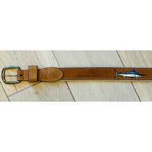 Zep-Pro Men's Embroidered Marlin Fish Brown Leather Belt 44"